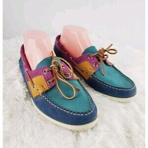 Vintage L.L. Bean Leather Multi-Color Blucher Made in Maine Moccasin Boat Shoe 7